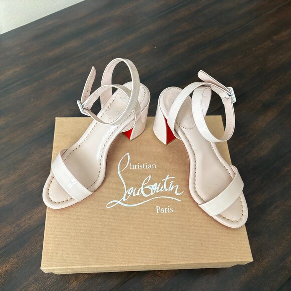 Christian Louboutin Miss Sabina 85mm Patent Leather Sandals Leche(beige) size 38 - Picture 1 of 7